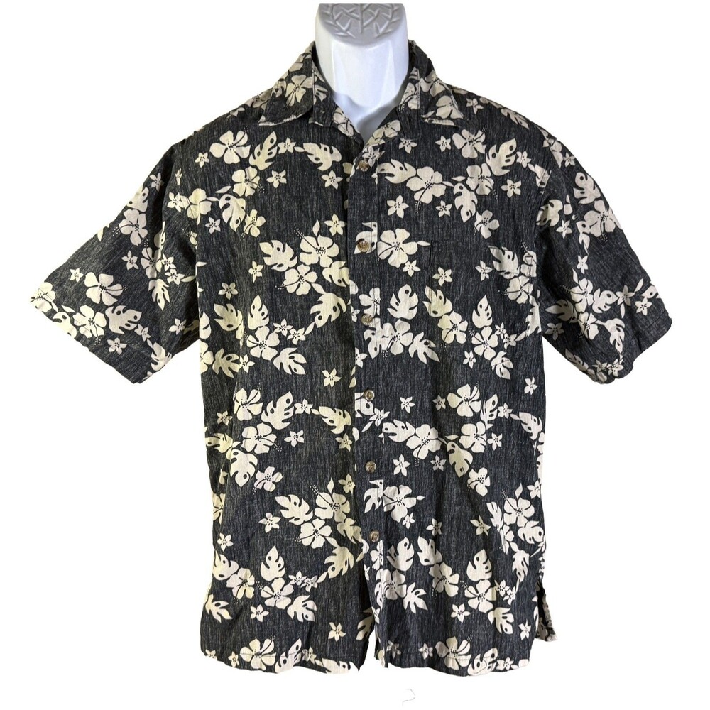 COOKE STREET Men's Short Sleeve Button Down Inside Out Floral Shirt Black Medium